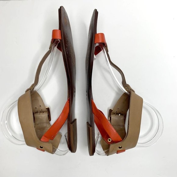 UTERQÜE Orange Tan T-Strap Gladiator Buckle Sandal Sz 38 / 7.5 - Picture 3 of 11